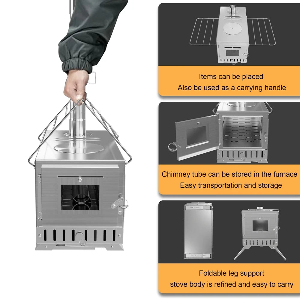 Portable Camping Wood Burning Stove Stainless Steel