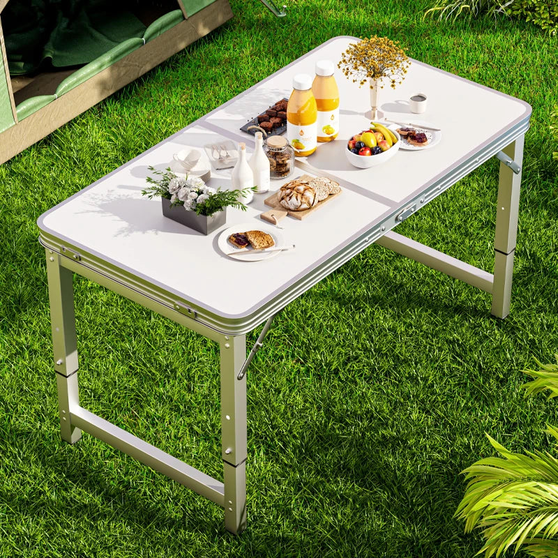 Outdoor, portable folding table with handle