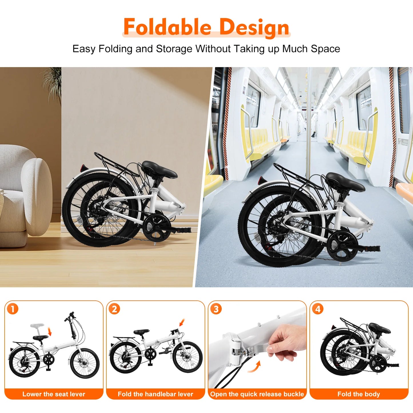 20in Foldable Adults Teens Bike 7-Speed Gear