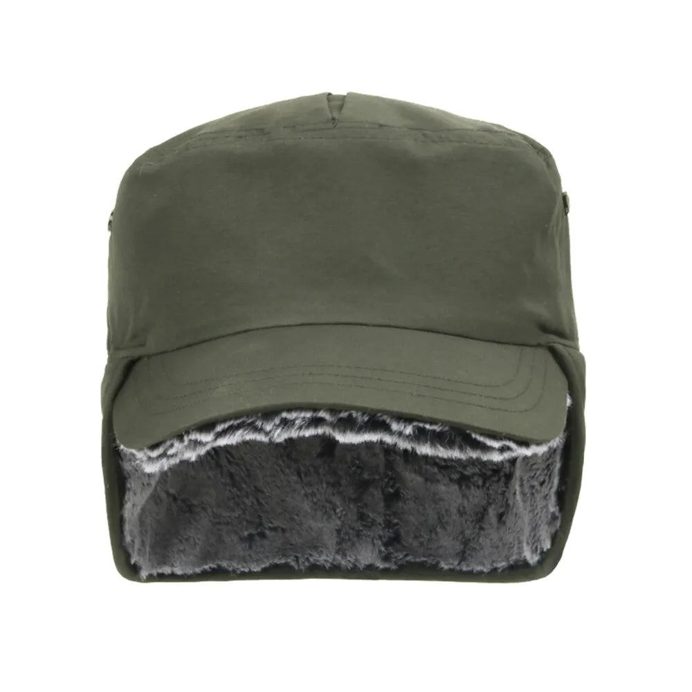 Men's Winter Ball Cap with Warm Earflaps Hat Windproof Faux Fur Baseball Cap Thickening Warm Outdoor Fishing Hat