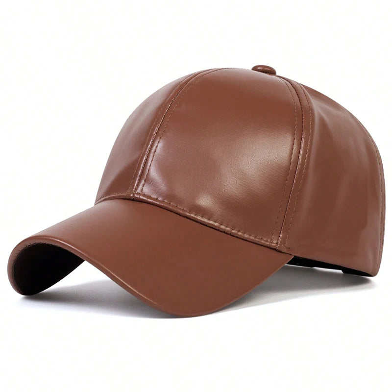 Leather Solid Color Adjustable Baseball Outdoor Cap