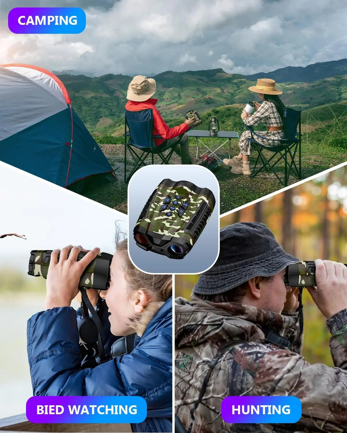 Binoculars with Camera, 3.5" HD Display and 32GB TF Card,9 Gear Night Vision