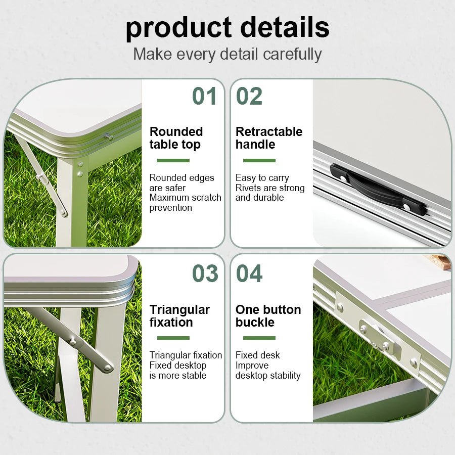 Outdoor, portable folding table with handle