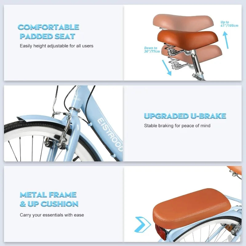 26 Inch Folding Beach Cruiser Bike for Women, 7-Speed Ladies Bike with Basket & Rack, Perfect for City Commuting's Bicycle